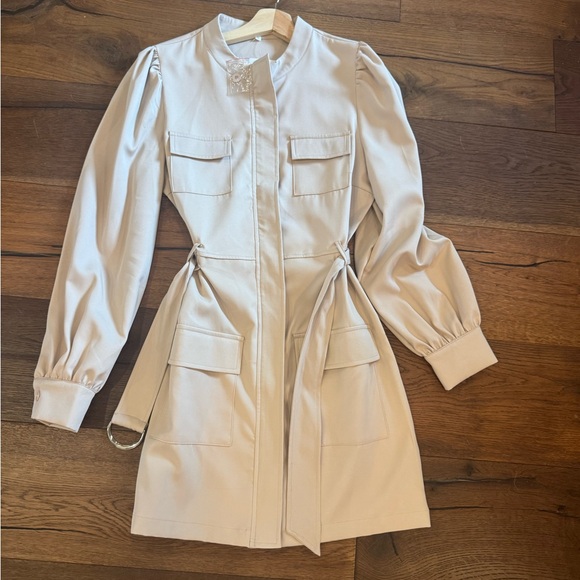 TCEC Jackets & Blazers - Beige Long Sleeve Belted Dress